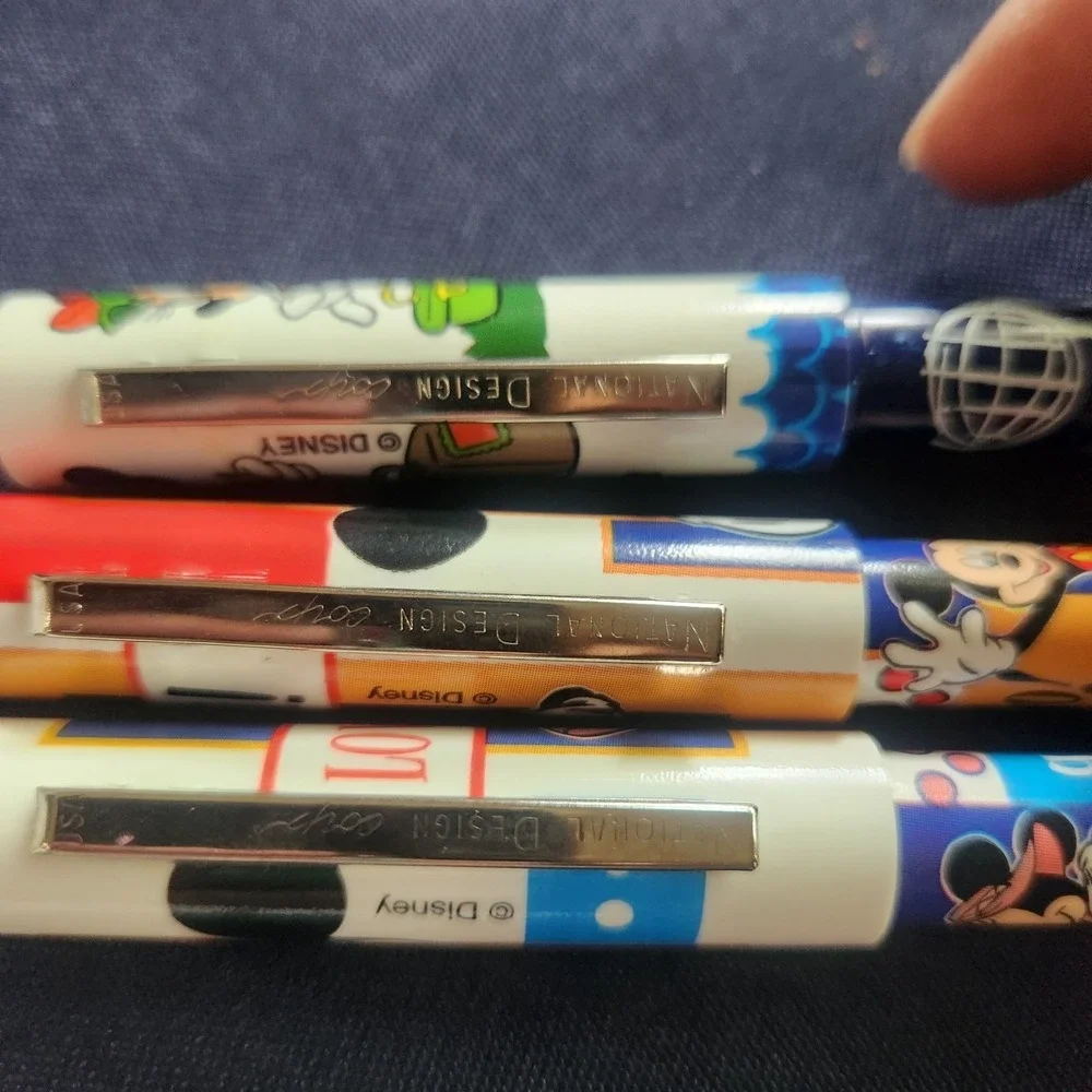Vintage Disney‎ Pen Set of 3 Mickey Minne National Design Corp Black Ink Lids